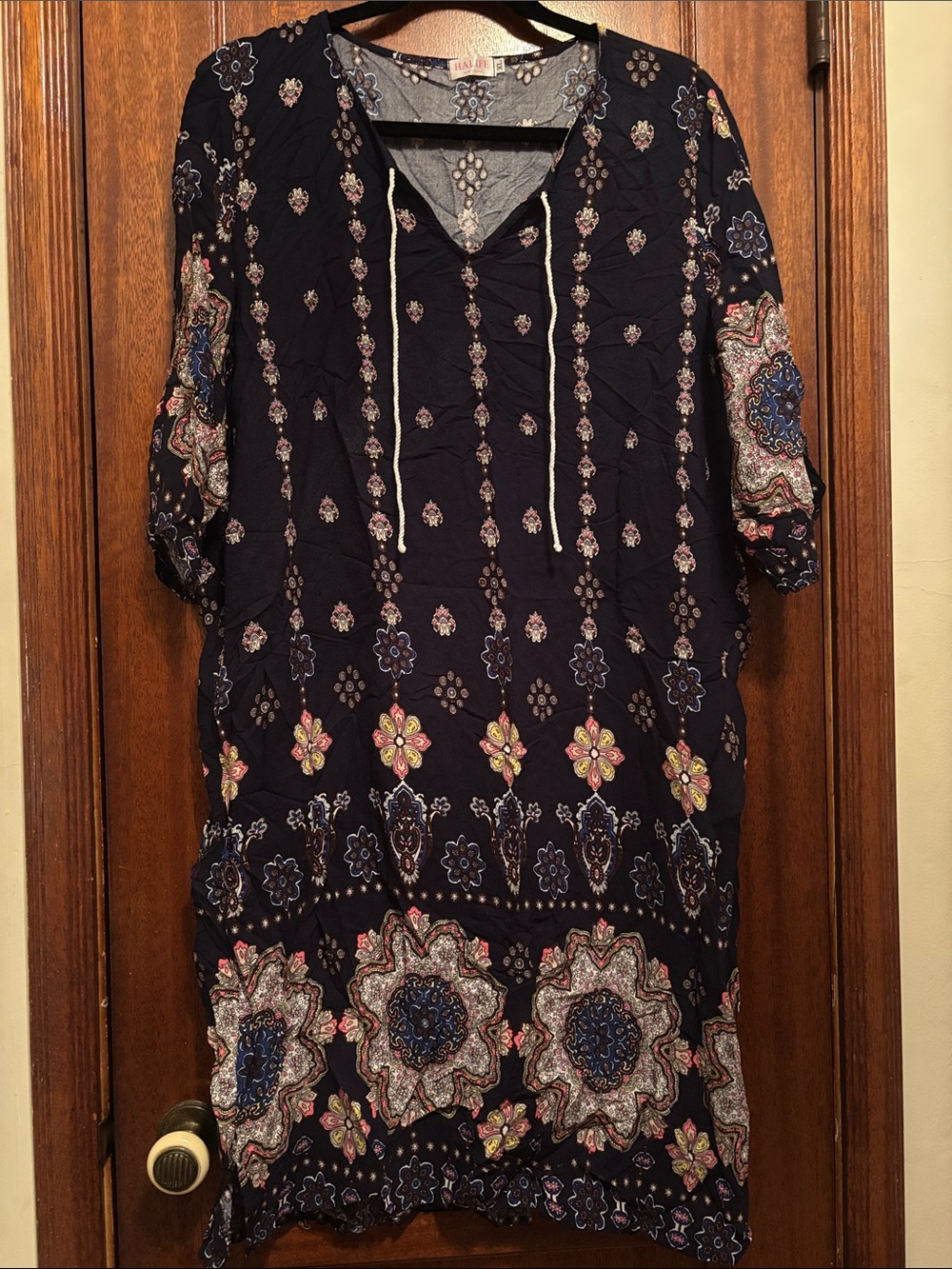 Halogen Navy Boho Floral Paisley Dress
